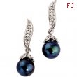 14K White Gold Pair 07.00m Cultured Black Pearl & Diamond Earring