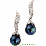 14K White Gold Pair 07.00m Cultured Black Pearl & Diamond Earring