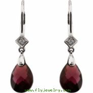 14K White Gold Pair 10x7 Genuine Brazilian Garnet And Diamond Earring