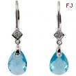 14K White Gold Pair 10x7 Genuine Swiss Blue Topaz And Diamond Earring