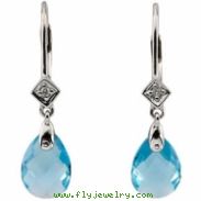 14K White Gold Pair 10x7 Genuine Swiss Blue Topaz And Diamond Earring