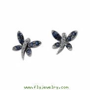 14K White Gold Pair 14kw Black Rhodium Plated Genuine Blue Sapphire And Diamond Earring