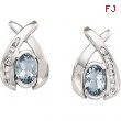 14K White Gold Pair 6x4 Genuine Aquamarine And Diamond Earring