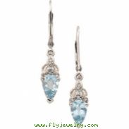 14K White Gold Pair 8x5 Genuine Aquamarine And Diamond Earring