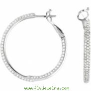 14K White Gold Pair Diamond Inside Outside Hoop Earrings