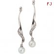 14K White Gold Pair Freshwater Cultured Pearl And Diamond Earring