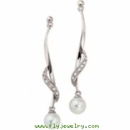 14K White Gold Pair Freshwater Cultured Pearl And Diamond Earring