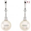 14K White Gold Pair Freshwater Cultured Pearl And Diamond Earring