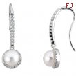 14K White Gold Pair Freshwater Cultured Pearl And Diamond Earring