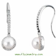 14K White Gold Pair Freshwater Cultured Pearl And Diamond Earring