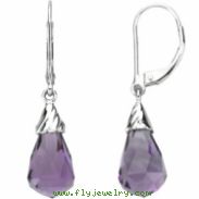 14K White Gold Pair Genuine Amethyst Briolette Earrings