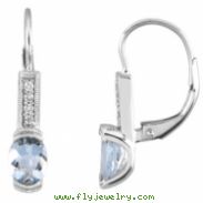 14K White Gold Pair Genuine Aquamarine And Diamond Earrings