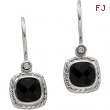 14K White Gold Pair Genuine Onyx And Diamond Earring