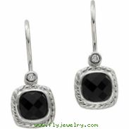 14K White Gold Pair Genuine Onyx And Diamond Earring