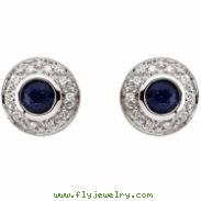 14K White Gold Pair Genuine Sapphire And Diamond Earring