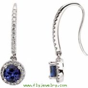 14K White Gold Pair Genuine Tanzanite & Diamond Earrings