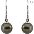 14K White Gold Pair Near Round 1 8c Tahitian Pearl And Diamond Earring