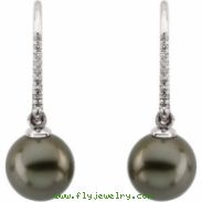14K White Gold Pair Near Round 1 8c Tahitian Pearl And Diamond Earring