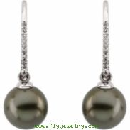 14K White Gold Pair Near Round 1 8c Tahitian Pearl And Diamond Earring