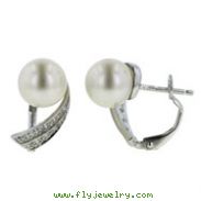 14K White Gold Pearl & Diamond Earrings