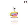 14K White Gold Pink & Blue Enameled Cup & Saucer Pendant