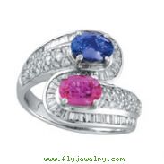 14K White Gold Pink Sapphire & Tanzanite & 1.0ct Diamond Ring SI1-SI2 G-H