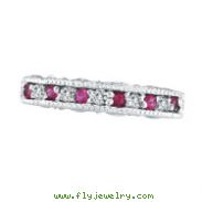 14K White Gold Pink Sapphire And Diamond Stackable Ring