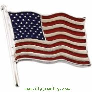 14K White Gold Plain American Flag Lapel Pin