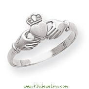 14k White Gold Polished & Satin Claddagh Ring