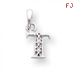 14K White Gold Polished .01ct Diamond Initial T Charm