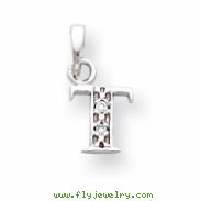 14K White Gold Polished .01ct Diamond Initial T Charm