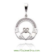 14K White Gold Polished Claddagh Charm