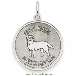 14k White Gold Polished Engraveable Golden Retriever Disc Charm