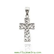 14K White Gold Polished Filigree Cross Pendant