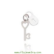 14K White Gold Polished Lock & Heart Key Charm