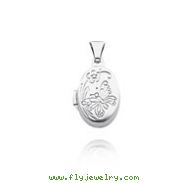 14K White Gold Polished Oval Butterfly Locket