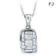 14K White Gold Princess & Baguette Cut .51ct Diamond Pendant On Cable Chain Necklace