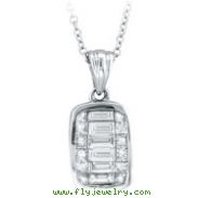 14K White Gold Princess & Baguette Cut .51ct Diamond Pendant On Cable Chain Necklace