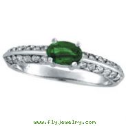 14K White Gold Prong Setting .42ct Emerald and .38ct Diamond Ring