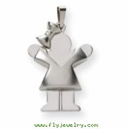 14k White Gold Puffed Girl with Bow on Left Engraveable Charm
