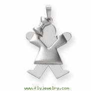 14k White Gold Puffed Girl with Bow on Left Engraveable Charm