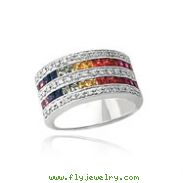 14K White Gold Rainbow Sapphire & Diamond Row Ring