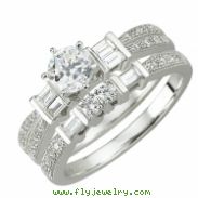 14K White Gold Round and Baguette Diamond Bridal Ring