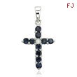 14K White Gold Round Blue Sapphire & Diamond Cross Pendant