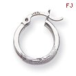 14K White Gold Satin & Diamond-Cut 2x15mm Round Hoop Earrings