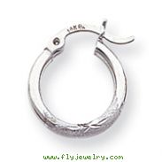 14K White Gold Satin & Diamond-Cut 2x15mm Round Hoop Earrings