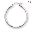 14K White Gold Satin & Diamond-Cut 2x30mm Round Hoop Earrings