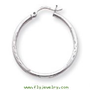 14K White Gold Satin & Diamond-Cut 2x30mm Round Hoop Earrings