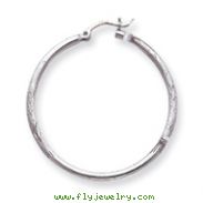 14K White Gold Satin & Diamond-Cut 2x40mm Round Hoop Earrings