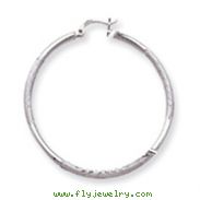 14K White Gold Satin & Diamond-Cut 2x45mm Round Hoop Earrings